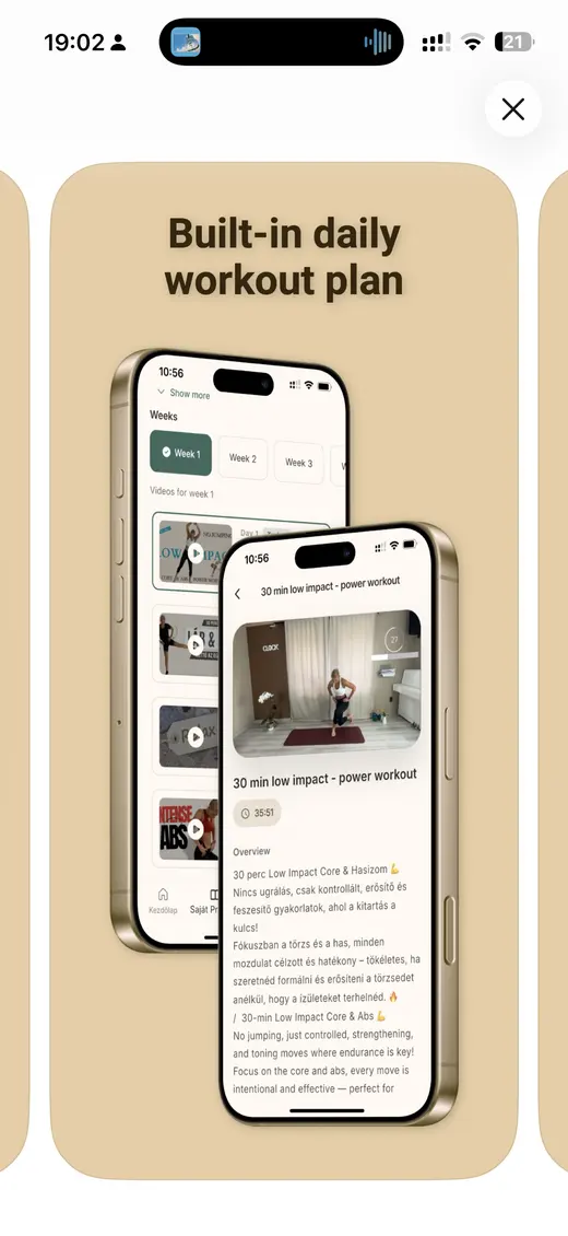 Daily workout plan and workout detail in the Monka app