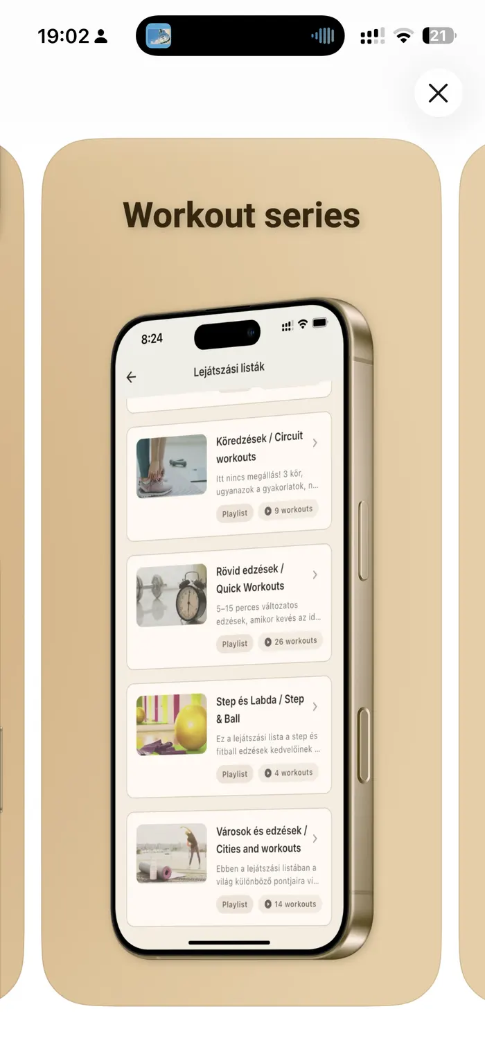 Monka app showing workout series organized for members