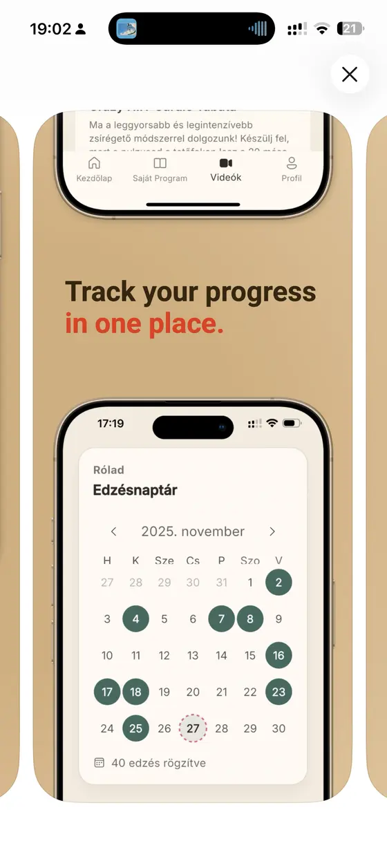 Monka app training progress calendar