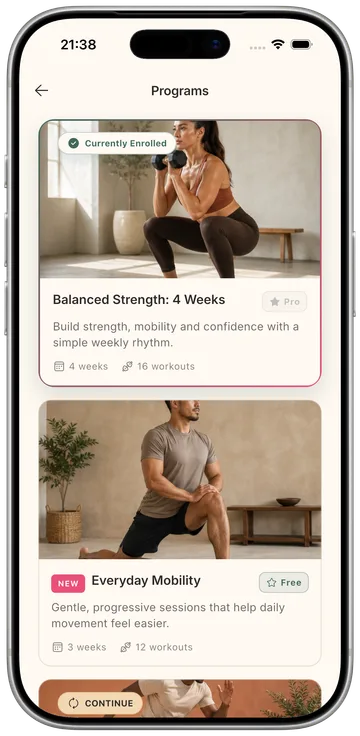 Balta Fit program discovery screen shown in a silver iPhone 17 Pro