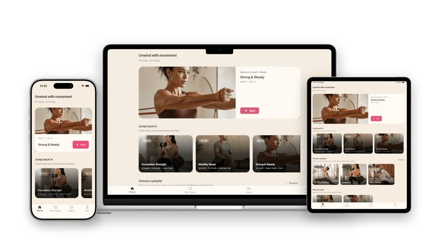 Balta Fit member experience shown across a silver iPhone, MacBook, and iPad